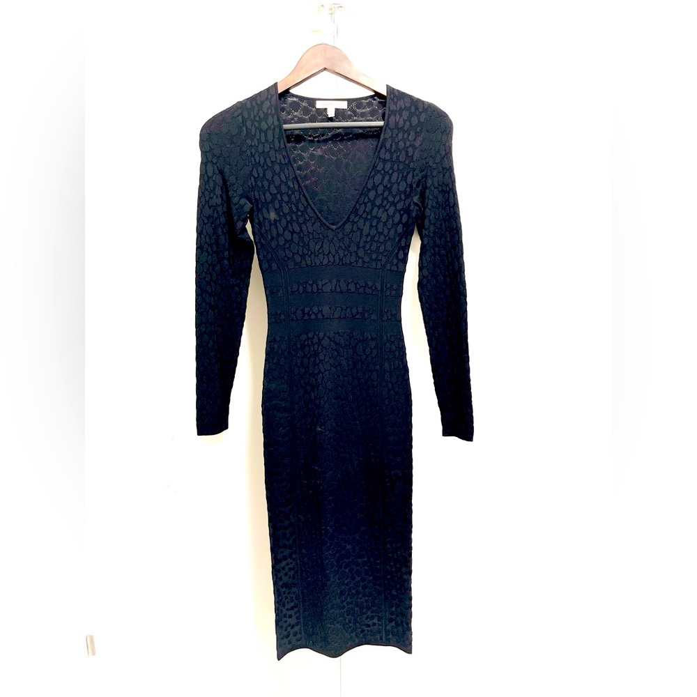 GOOD AMERICAN V Neck Cheetah Banded Waist Knit Long Sleeve Dress Size 0